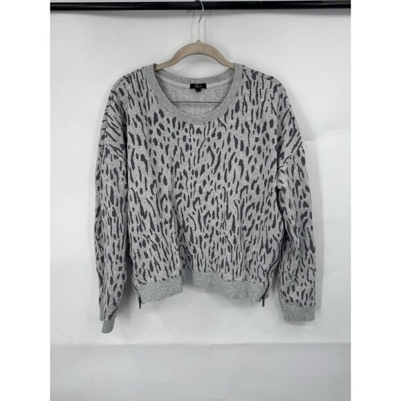Rails Marlo Cheetah Zip Side Sweatshirt Women Large Silver Casual Bohemian - Picture 1 of 9